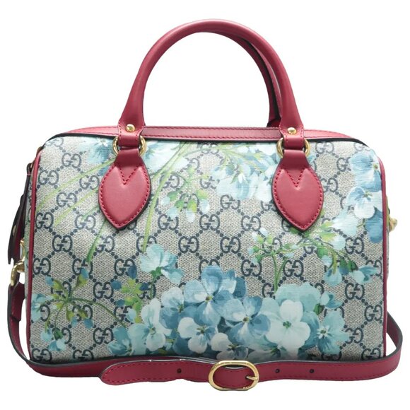 GUCCI Boston Blue&Red Canvas Satchel 1289-061425